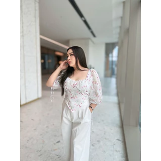 Maharani - Ivy Floral Top เสื้อสาวอวบ(เป็นเสื้อครอปสั้น) - อก 38-46“ - #T146