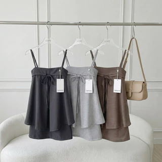 conycolours | hunny ribbin set dress ชุดเซตเสื้อสายเดี่ยว+กระโปรง ผูกโบว์ด้านหน้า