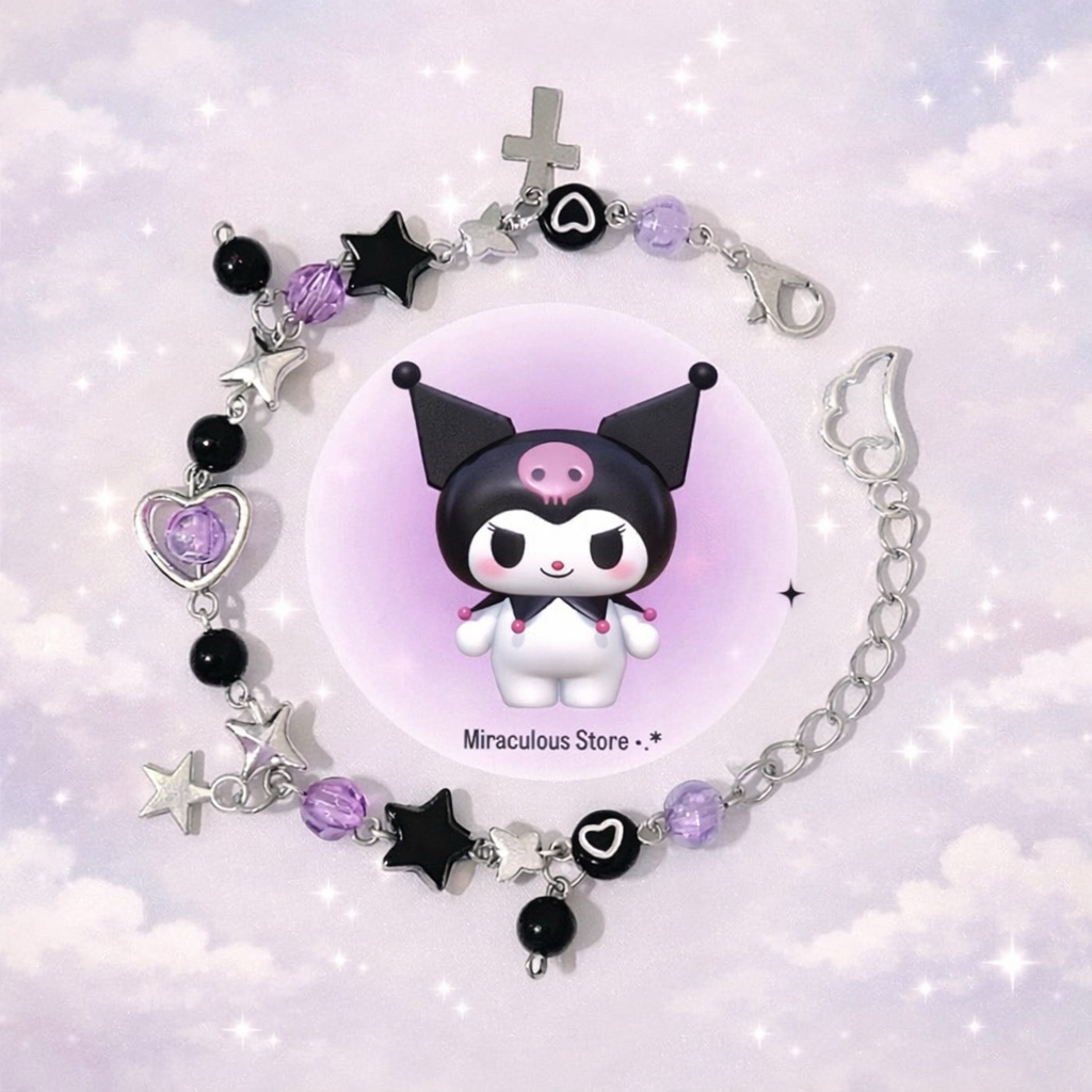 สร้อยข้อมือ sanrio กำไลลูกปัด คุโรมิ kuromi