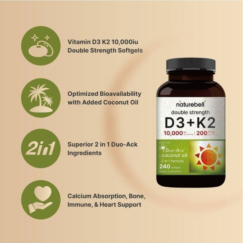 ✨️พร้อมส่ง✨️Vitamin D3 K2 10,000 IU, 240 Softgels