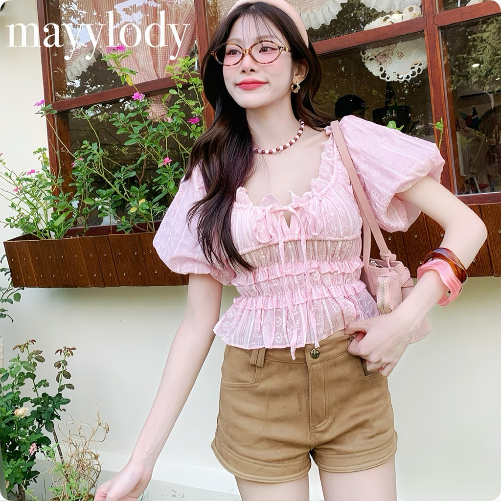 💓mayylody💓 Sweet Top ครอปท็อป เสื้อครอป ช่วงอกสม็อคจั้มรอบตัว ผ้าพิมพ์ลายสวยรับซัมเมอร์สุดๆๆจร้า  🌷🪞🌤️🍃 เสื้อครอป ครอป - รูปที่ 4