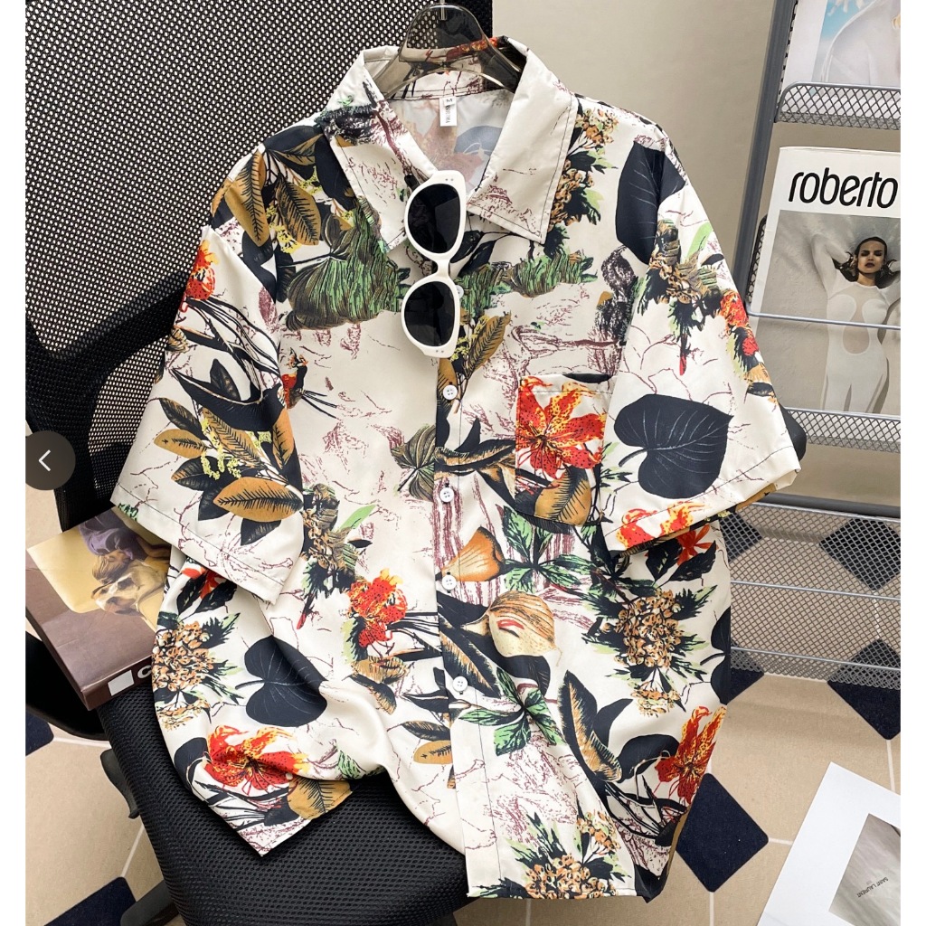 เสื้อเชิ้ตแฟชั่นผู้หญิงลายดอก  เสื้อสงกรานต์ แขนยาว ติดกระดุมหน้า เสื้อคอปก ผ้าไหมอิตาลี เนื้อผ้าดีใส่สบาย ผ้าพิมพ์ลายทั