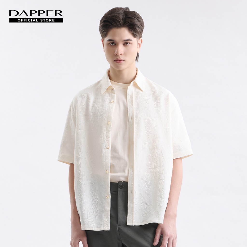 DAPPER เสื้อเชิ้ตแขนสั้น Chevron Jacquard สีไอวอรี่ (BCS/IV/566LJ)