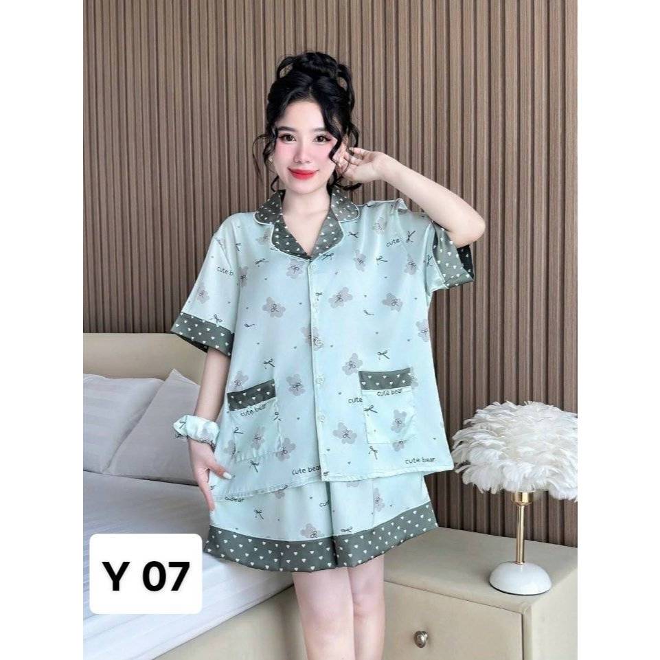 🔥เข้าใหม่🔥ชุดนอนแขนสั้น-ขาสั้น ผ้าไหมLatin (อก-44”)เซ็ทสามชิ้น - รูปที่ 6