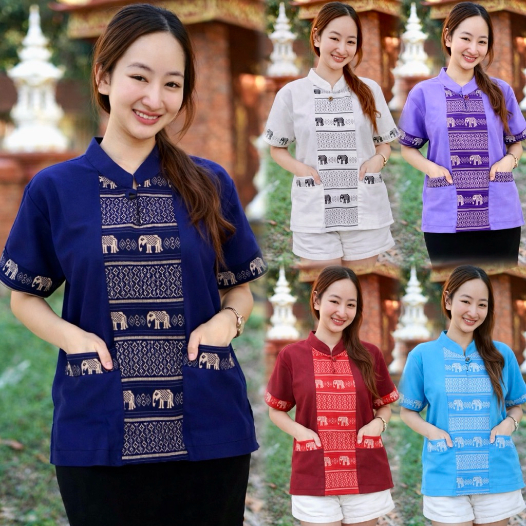 เสื้อคอจีน1กระดุมลายช้าง (มี6สี)