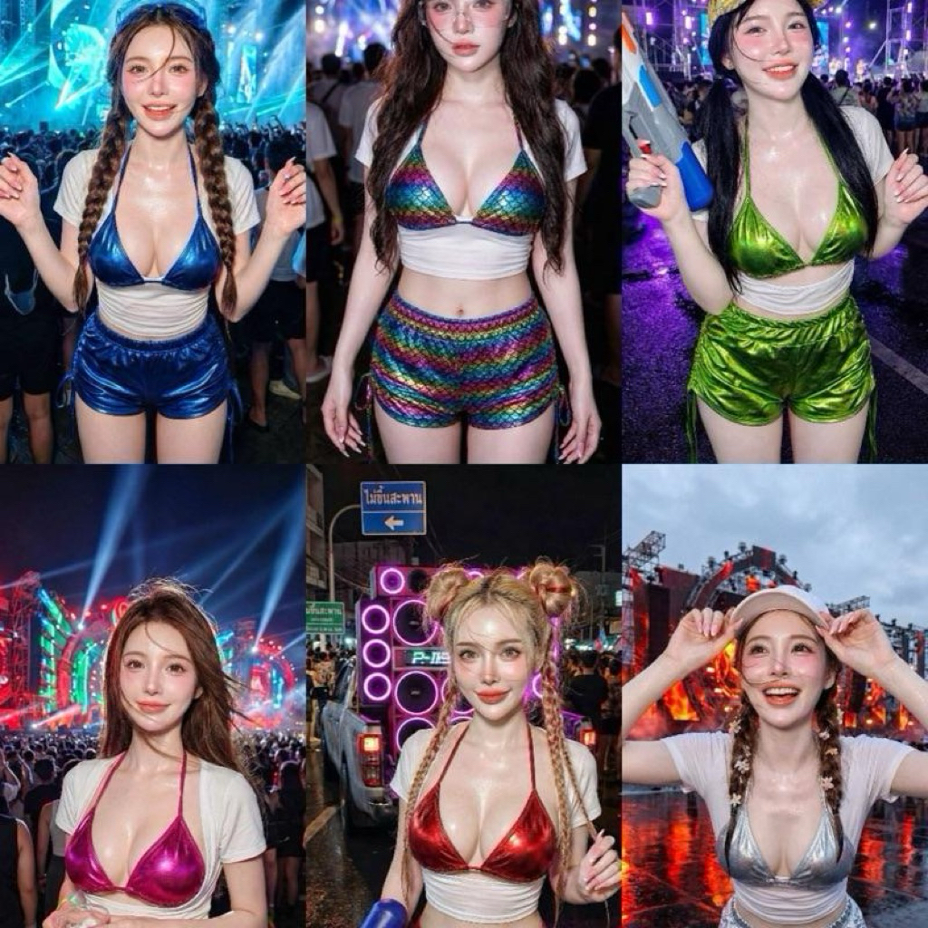 ชุดสงกรานต์ผ้าบั้มเงา 3 ชิ้น สวยมั่นใจทุกท่วงท่า รีวิวชุดเล่นน้ำยอดนิยม