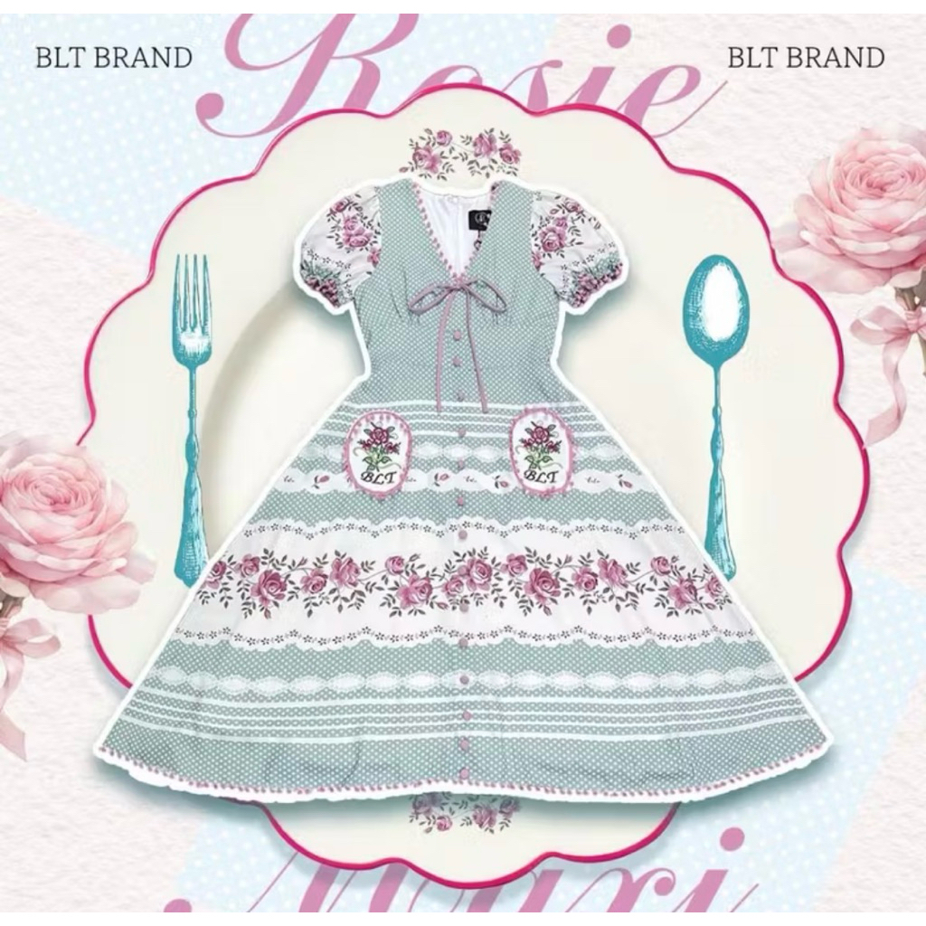 BLT Brand  เดรสยาวเขียวมิ้นโบว์ Size.XL มือ ✌️