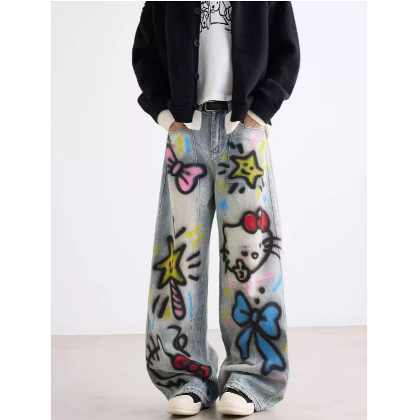 [พร้อมส่ง] Spenzer.street | Graffiti loose baggy กางเกงทรงกระบอก เสื้อผ้าสตรีท เนื้อผ้าดี คุณภาพแน่น ฮิต unisex 2026