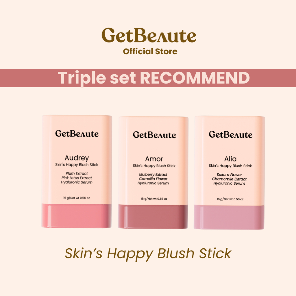 [Set 3 สี] GetBeaute | บลัชสติ๊ก Skin's Happy Blush Stick; 16g บลัชออน ปัดแก้ม แก้มฉ่ำ สีธรรมชาติ สี