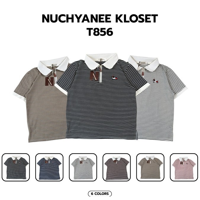 (T856)เสื้อคอปกกระดุมจริงสีน่ารักปักน้องหมาซิบรูดได้จริง