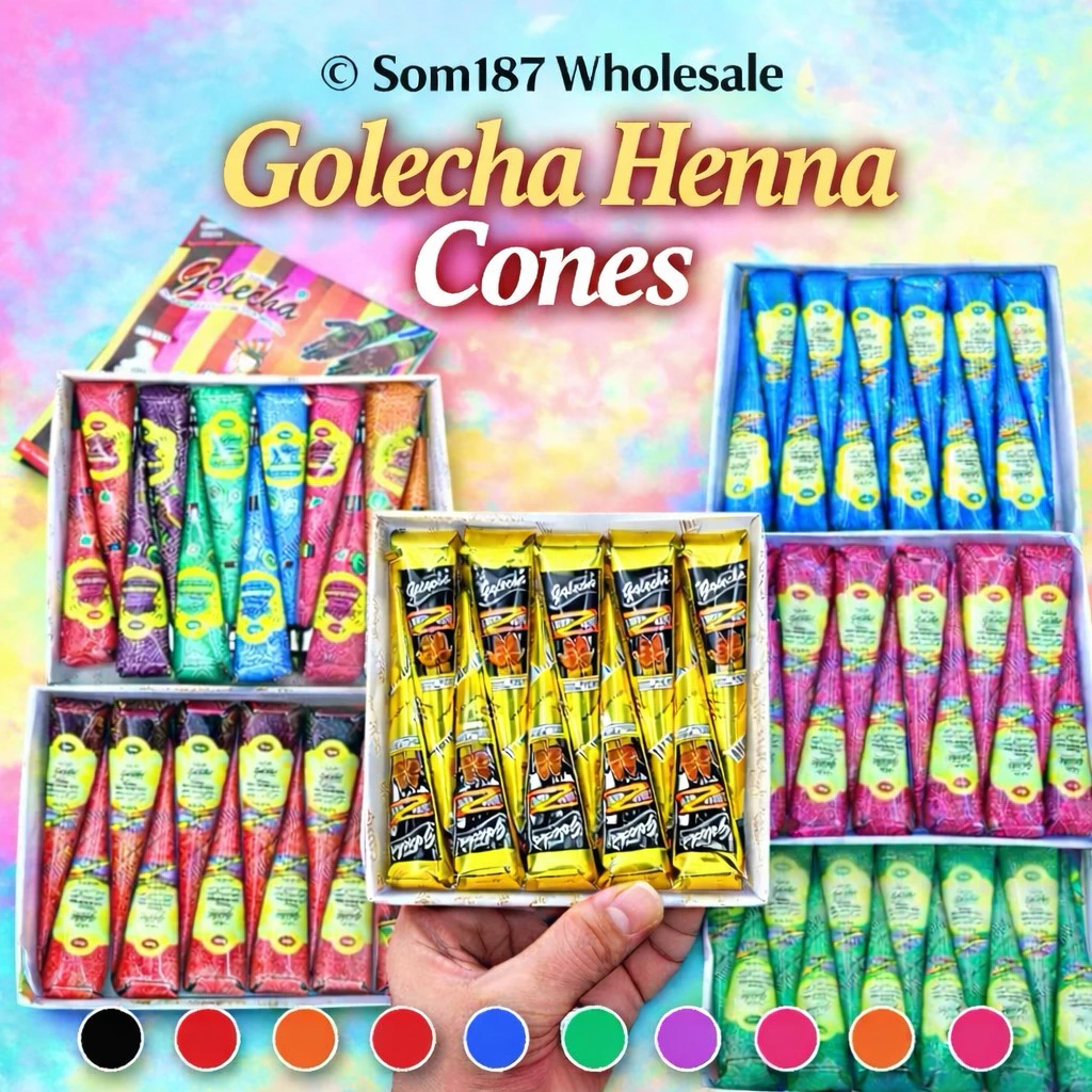 Golecha Color Henna สติกเกอร์รอยสักชั่วคราว รูปกรวยเฮนน่า สีดํา สีน้ําตาล สีแดง สีขาว สไตล์อินเดีย