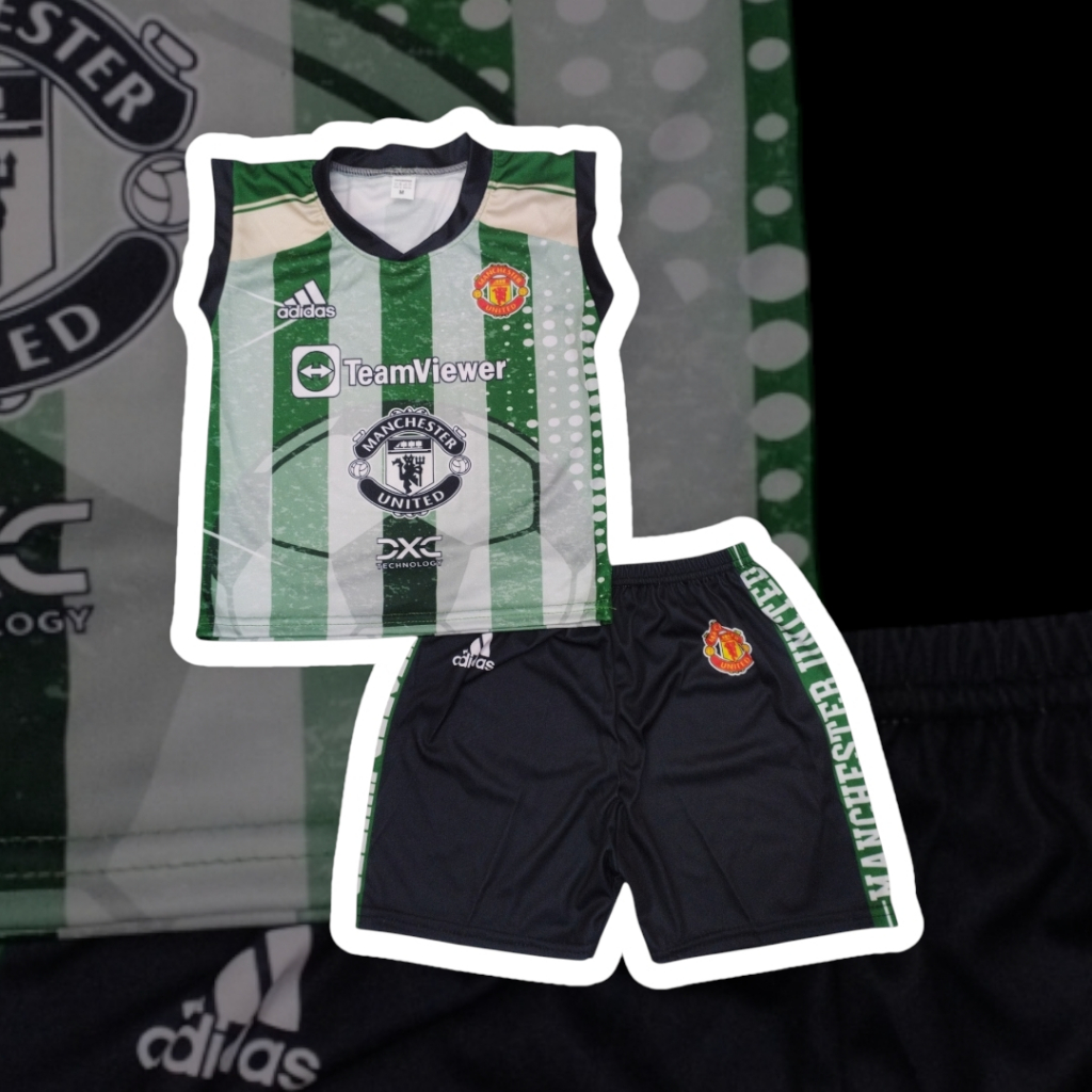 ชุดกีฬาเด็ก แขนกุด ผ้ามันไมโคร ไซส์ S กับ M พิมพ์ลาย ชุดทีมฟุตบอล