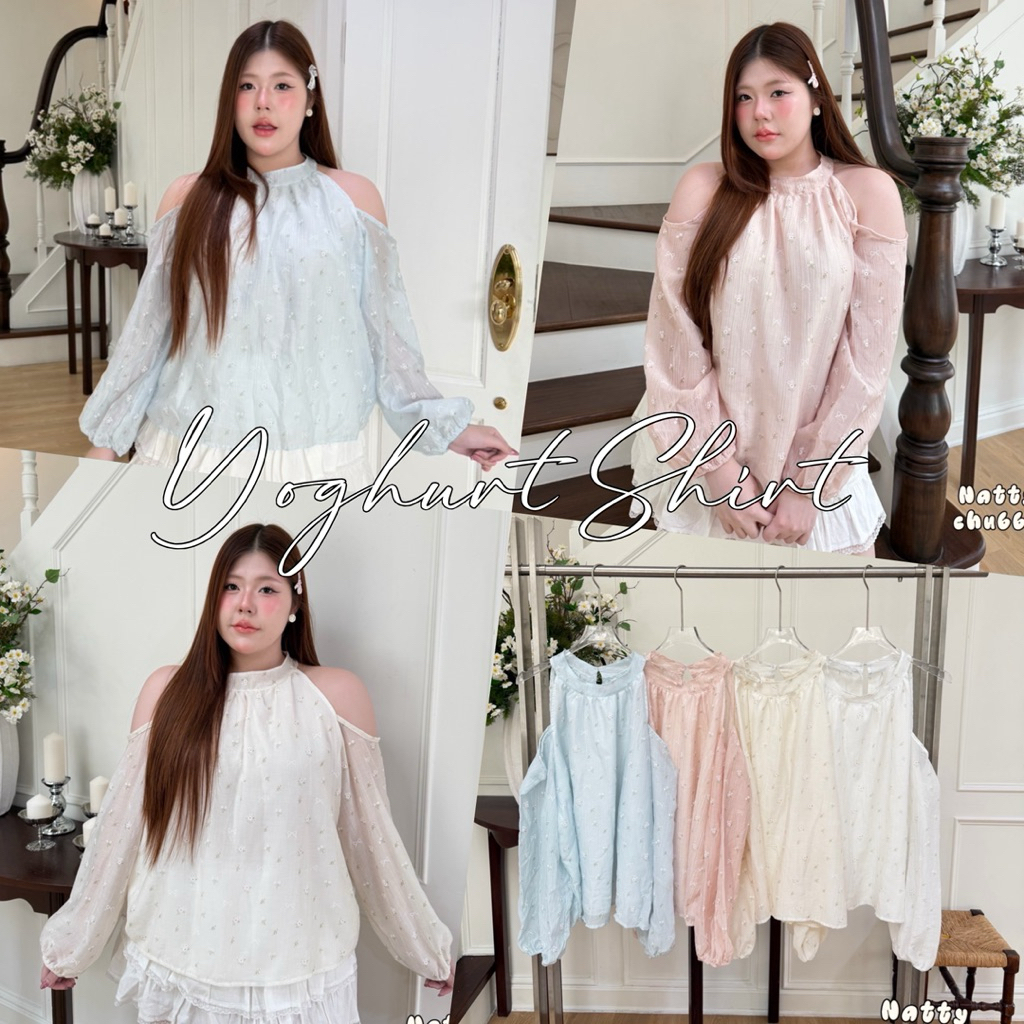 🧸𝐂𝐡𝐮𝐛𝐛𝐲𝐋𝐚𝐧𝐝.(อก38-50)🍶Yoghurt Shirt🍶รุ่นโยเกิร์ต เสื้อสาวอวบ เสื้อไซส์ใหญ่ #Sh396