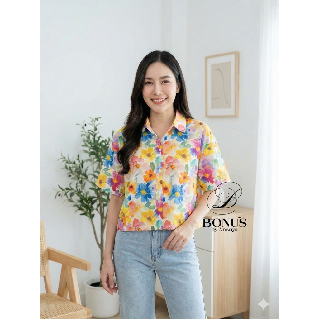 เสื้อเชิ๊ตชายตรงผ่าข้างคอตตอนญี่ปุ่น 100% สำหรับ สาวพลัสไซร์อก 50 ราคา ถูกที่สุด ดีลบีเคเค แกลเลอรีภาพที่ 9