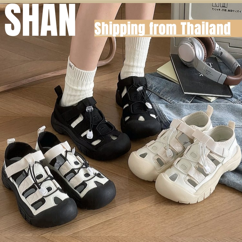 จัดส่งจากประเทศไทย-รองเท้าผ้าใบผู้หญิงแบบลำลอง รองเท้าแตะแบบเปิดส้น รองเท้าส้นแบนสำหรับผู้หญิง