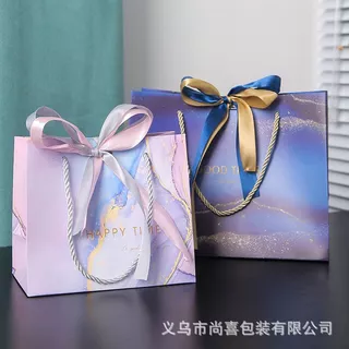พร้อมส่ง ขายดี มี6โทนสี ถุงของขวัญ ลายหินอ่อน Marble หูหิ้วเชือก+ริบบิ้น ใส่ของขวัญ ผ้าขนหนู ของรับไหว้ ถุงรับไหว้