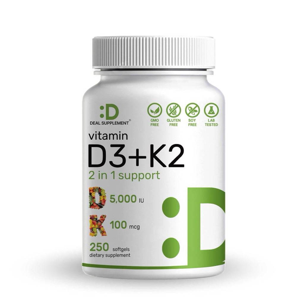 💥พร้อมส่ง💥DEAL SUPPLEMENT Vitamin D3 5,000 IU + K2 MK7, 250 Softgels