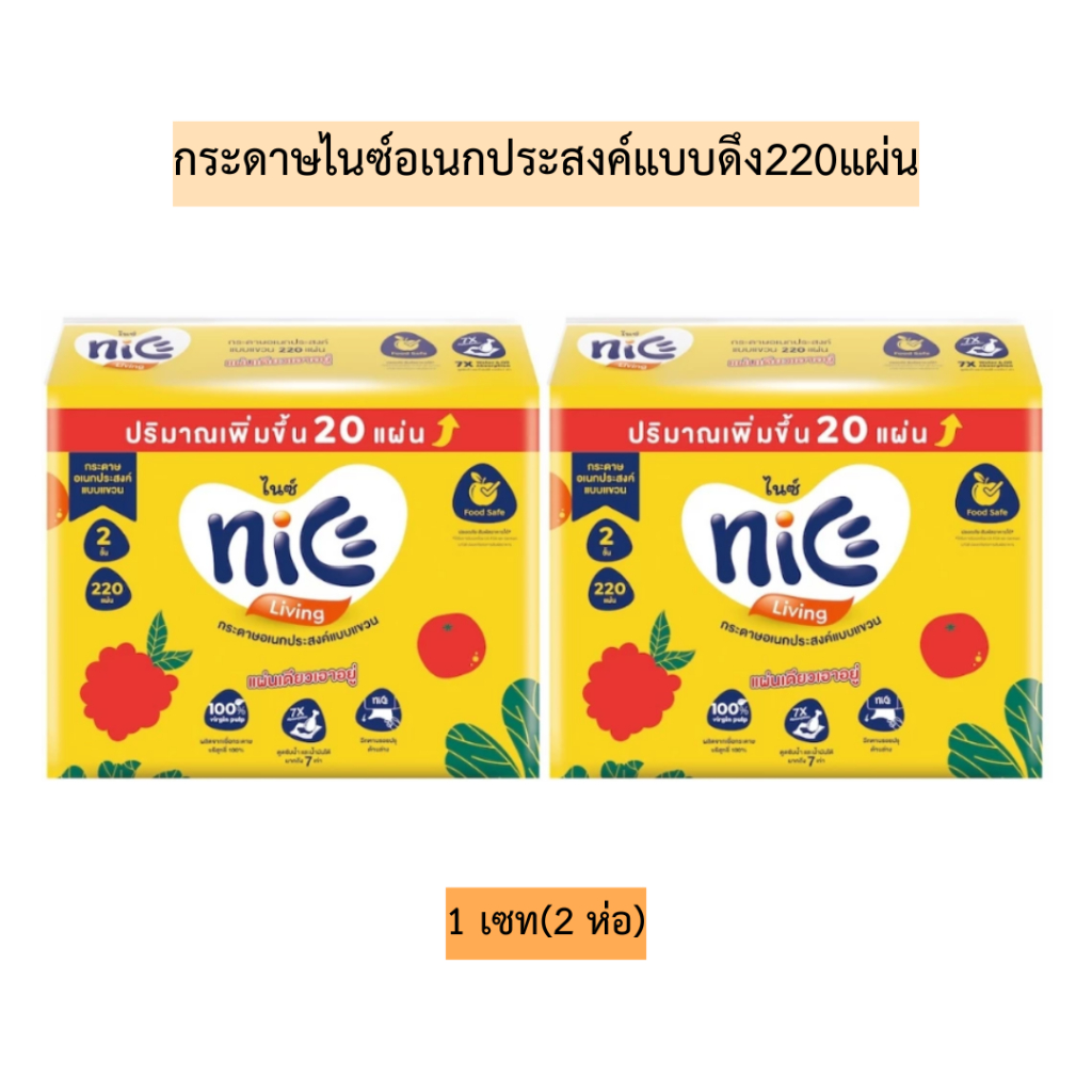 (เซท2ห่อ)กระดาษไนซ์อเนกประสงค์แบบดึง220แผ่น 1เซท2ห่อ