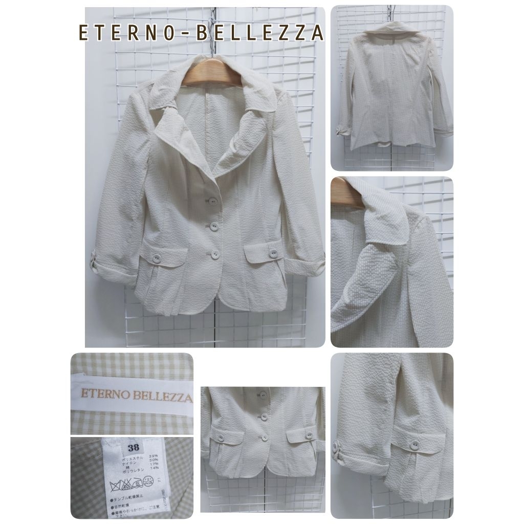 5194. E T E R N 0 - B E L L E Z Z A เสื้อเบลเซอร์วินเทจลายตารางญี่ปุ่นมือสอง