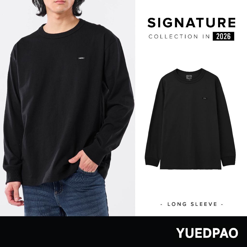 Yuedpao Signature Long sleeve 2026 ผ้าหนาทรงสวย ยับยากไม่ต้องรีด เสื้อยืดเปล่า แขนยาว สี Black