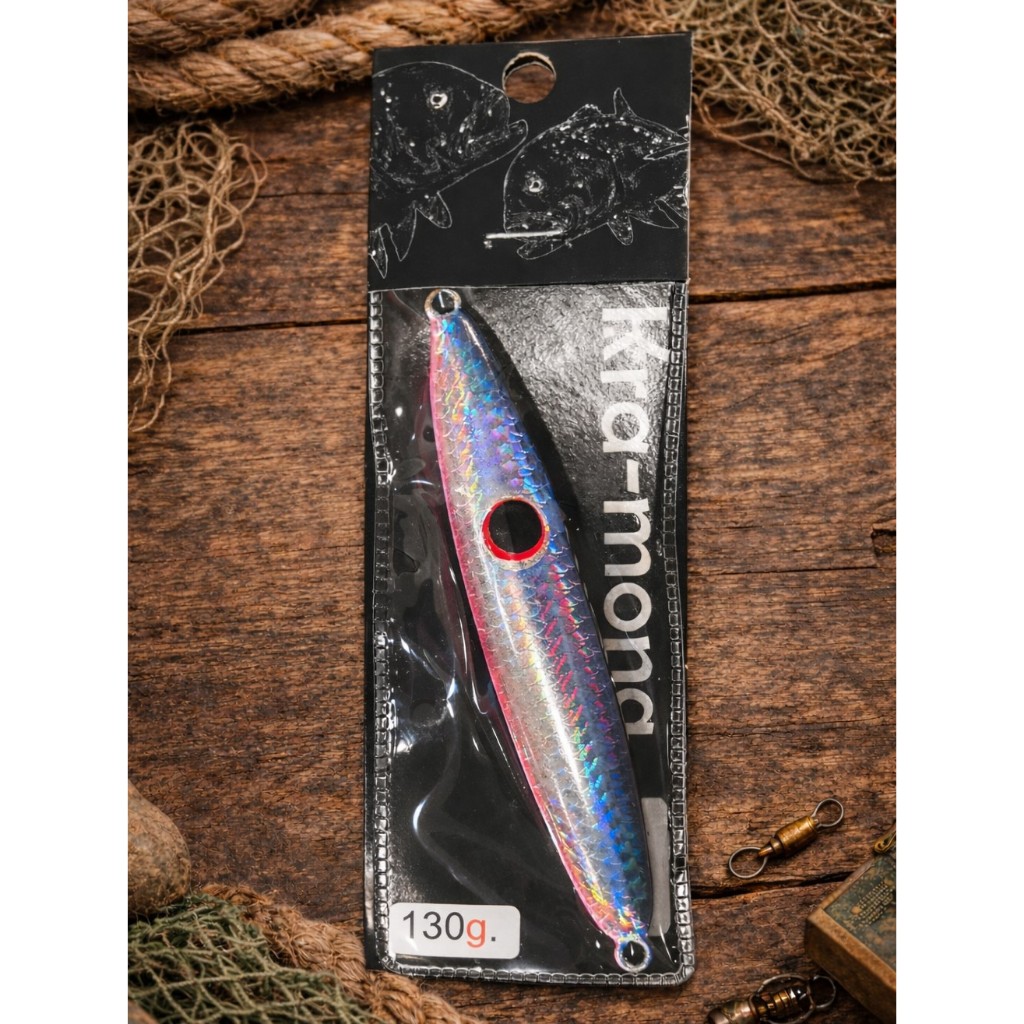 A-011 เหยื่อจิ๊กสีฟ้าท้องชมพู Pink Belly Blue Hologram Jig 50g-130g งานทะเล