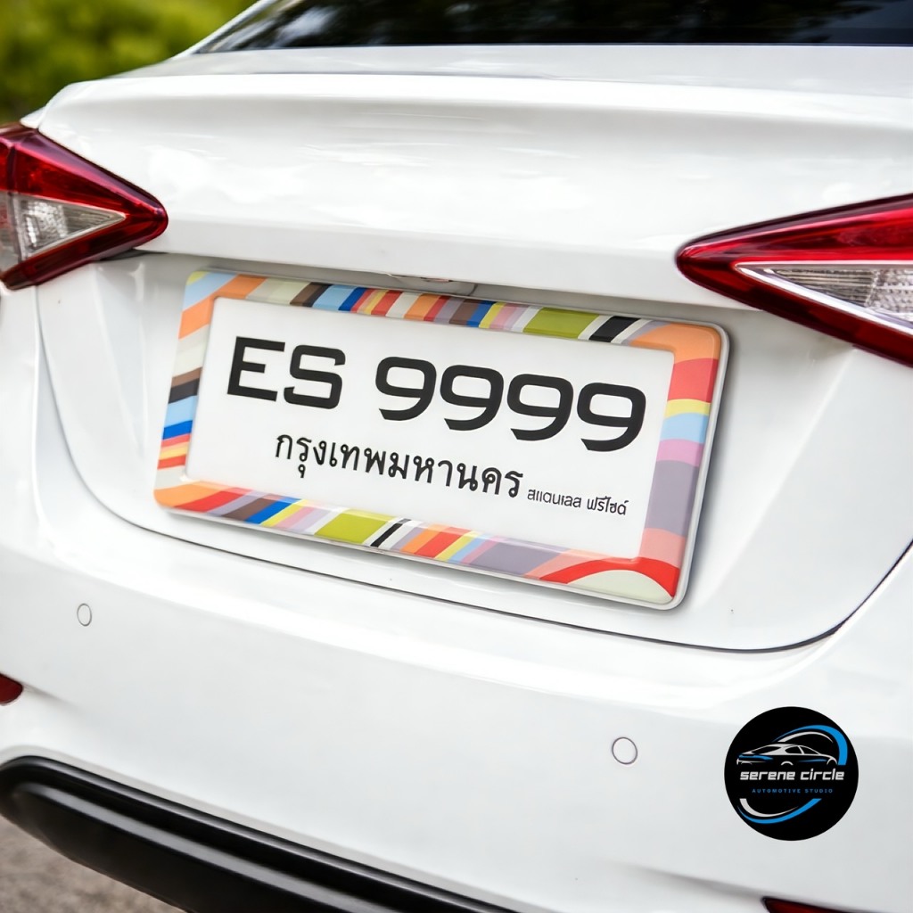 [1 คู่ หน้า-หลัง] กรอบป้ายทะเบียนรถยนต์ ลายพอลสมิท Paul Smith รุ่น 99 เส้นเฉียง (หลากสี) สแตนเลสแท้ กันสนิม สำหรับรถเก๋ง
