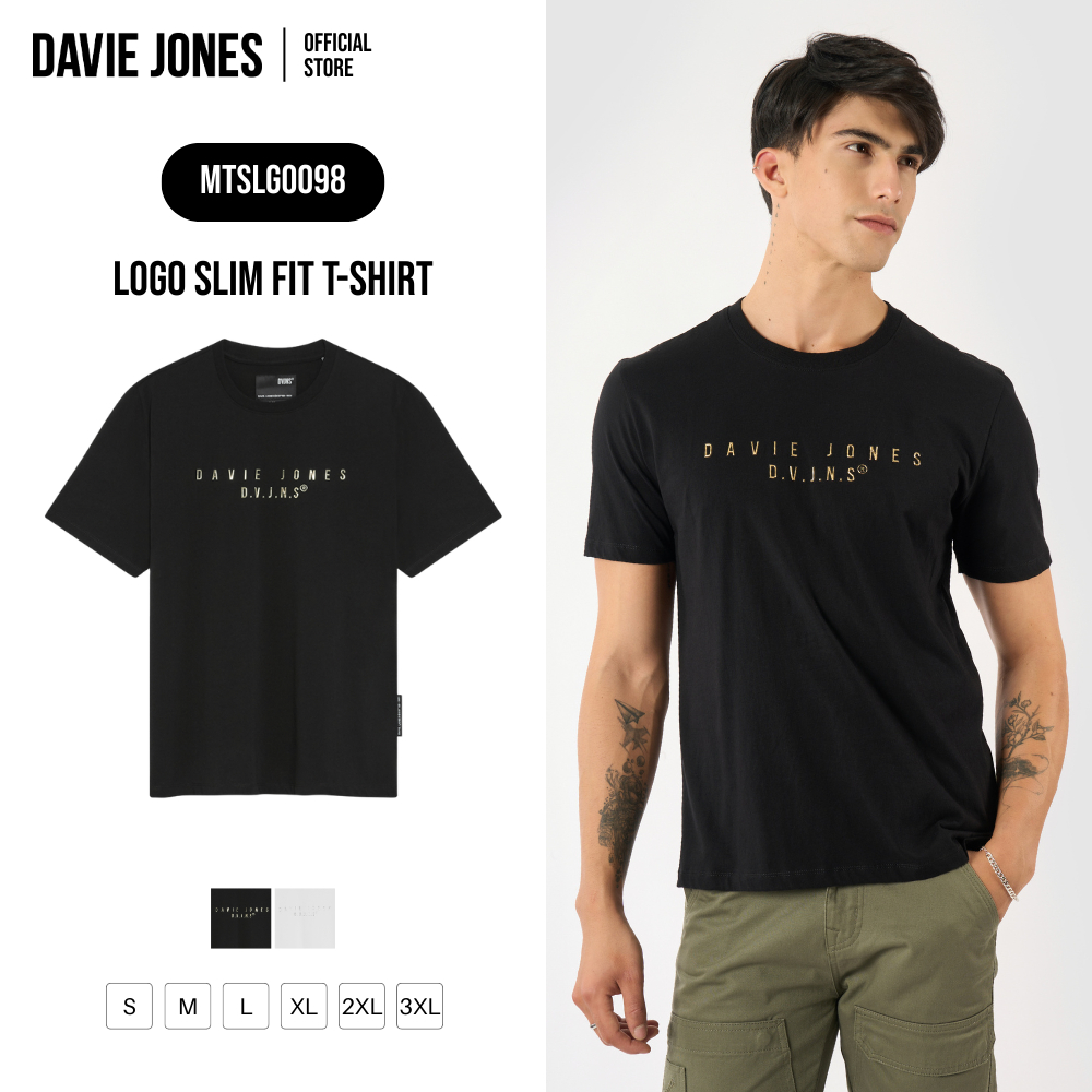 DAVIE JONES [BE FEARLESS] เสื้อยืดผู้ชาย Logo Slim Fit T-Shirt สีดำ ขาว LG0098 ราคา ถูกที่สุด ดีลบีเคเค
