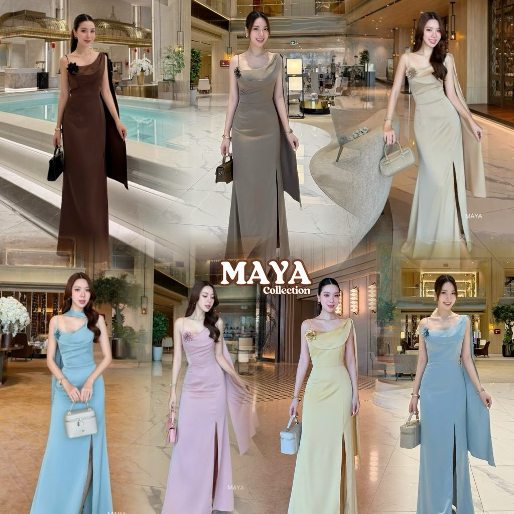 ชุดสไบ ชุดเพื่อนเจ้าสาว สีเหลือง น้ำตาลไหม้ มาใหม่ค่า  G137 s-xl ชุดไปงานแต่ง + ดอกไม้