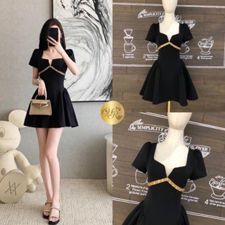 [Widelia @ Real] เดรสแขนสั้น คอเหลี่ยม อกเย็บเพชรครีสตัล ช่ว…