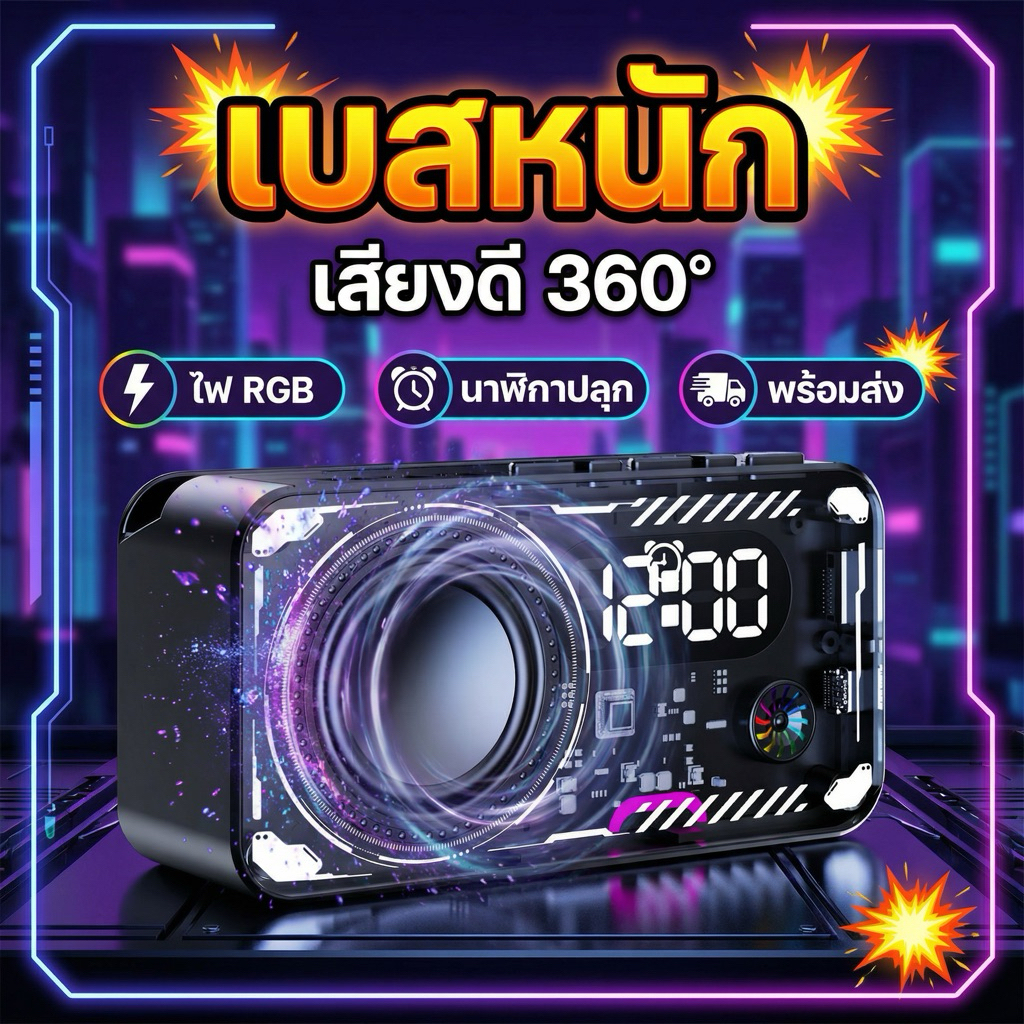 Oyathi ลำโพงบลูทูธ V33 ไร้สาย ดีไซน์ลมกลจอแสดงเวลา บลูทูธ 5.3 LED RGB Lighting ลำโพงบลูทูธ 5.3 ดีไซน