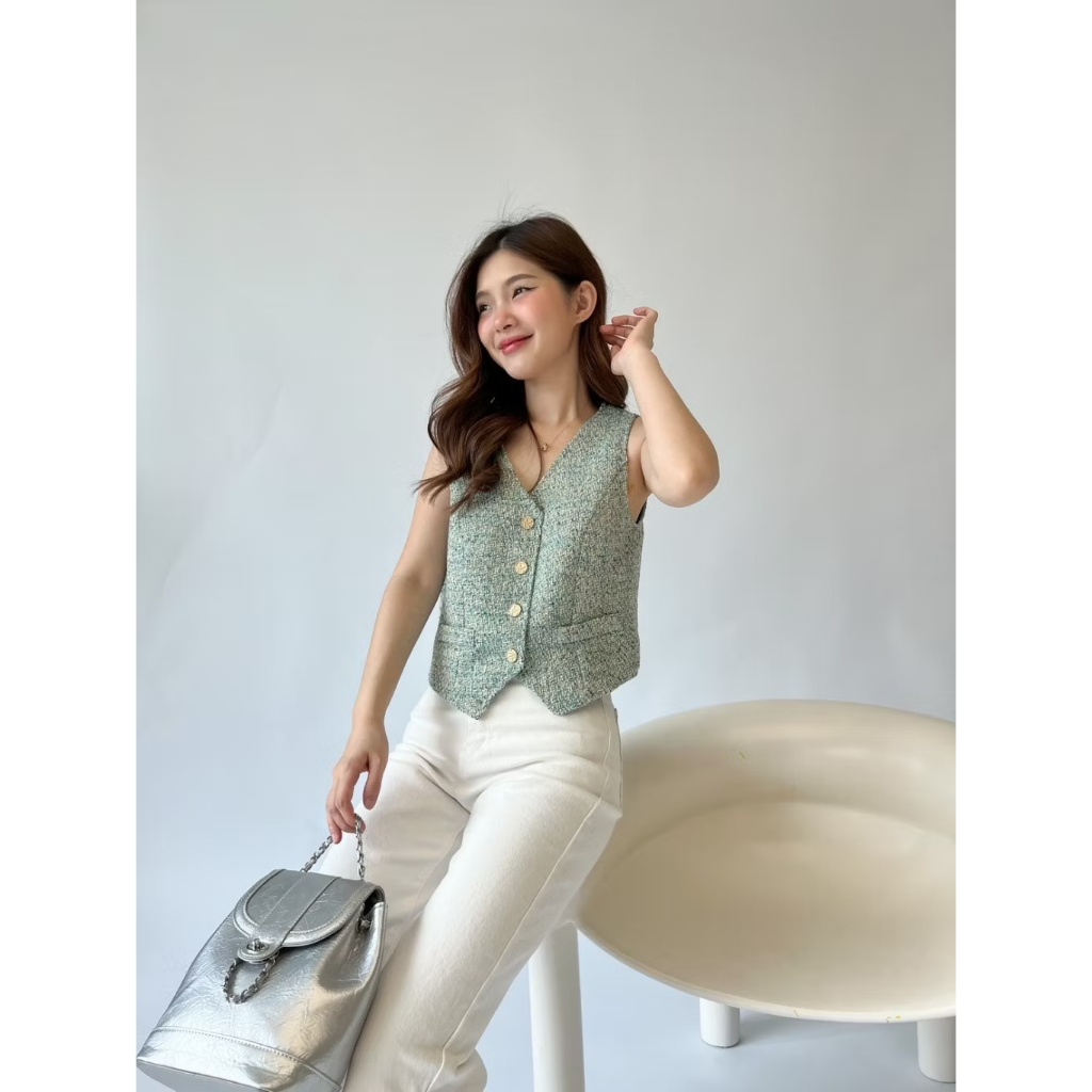 ส่งต่อ: shop popo - Lilly Tweed Top สีเขียว 💚🌿