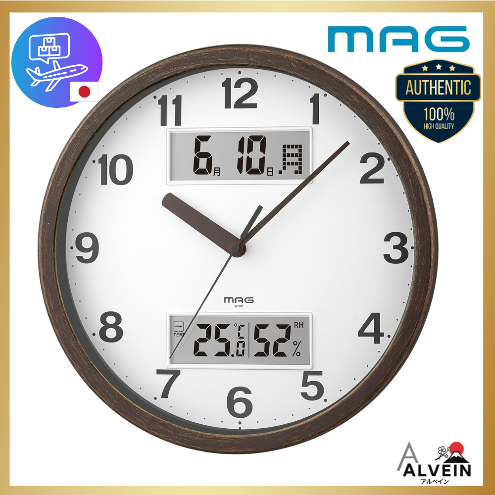 MAG Wall Clock Analog Thermometer Hygrometer Calendar Silent Continuous Second Hand 29.0cm W-807A