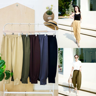 Lynlalin กางเกงขายาวทรงฮาเร็ม ผ้าคอตตอนญี่ปุ่น ดีเทลปลายขาผ่…