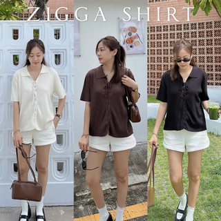 ใหม่! 𝐙𝐈𝐆𝐆𝐀 𝐒𝐇𝐈𝐑𝐓 เสื้อแขนสั้นผ้า Knit ดีเทลผูกเชือก (ผูกเชือกจากร้านแล้ว พร้อมใส่) ผ้านิ่มยืดหยุ่นได้เยอะ