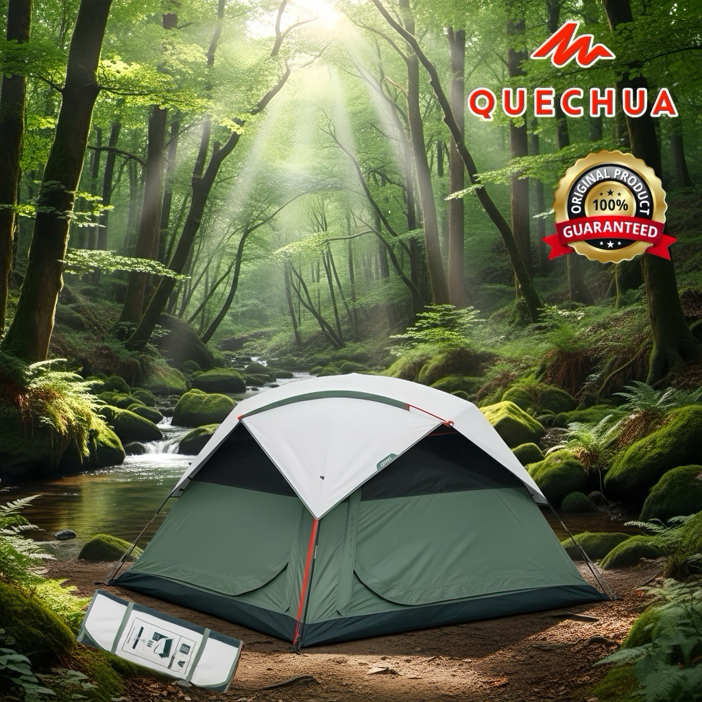 เต็นท์ตั้งแคมป์สำหรับ 3 คน รุ่น MH100 Ultra Fresh (สีขาว/เขียว) QUECHUA