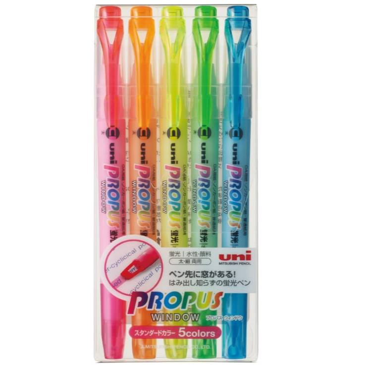 Mitsubishi Pencil Fluorescent Marker Propass Window 5 Colors PUS-102T.5C 6cm×14cm