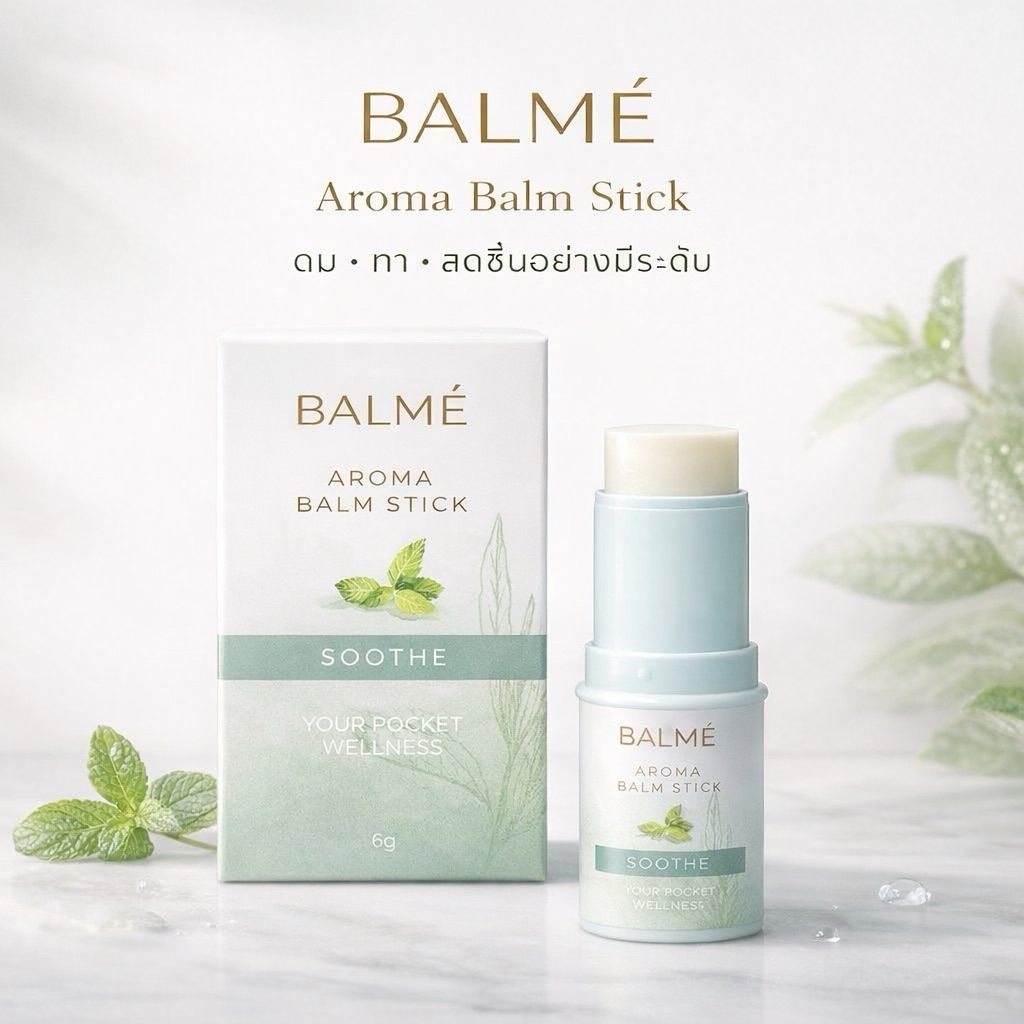 อโรม่าบาล์ม กลิ่นเปปเปอร์มินท์ ดม ทา หอมสดชื่น คลายเครียด แก้วิงเวียน BALMÉ 1 ชิ้น