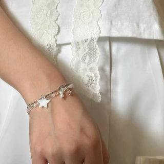 star and tiny heart ✨ สร้อยข้อมือสแตนเลสจี้ดาว-หัวใจและมุก