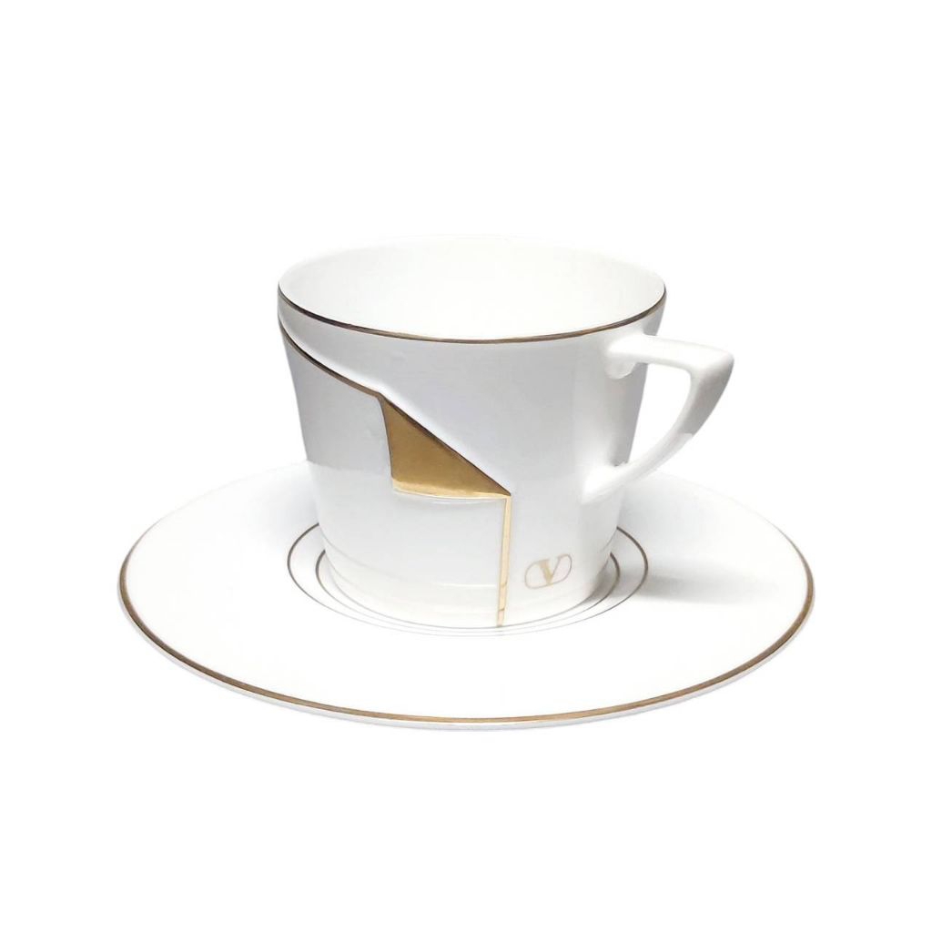 Valentino Garavani Italy Magna Coffee Cup White Gold Trim ชุดแก้วกาแฟ