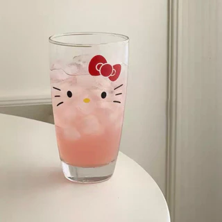 (ส่งด่วน) แก้วน้ำ Hello คิตตี้ 340 ml ดีไซน์น่ารัก ขอบลูกไม้ ของขวัญ สไตล์เกาหลี เหมาะสำหรับใส่น้ำผลไม้ เครื่องดื่ม