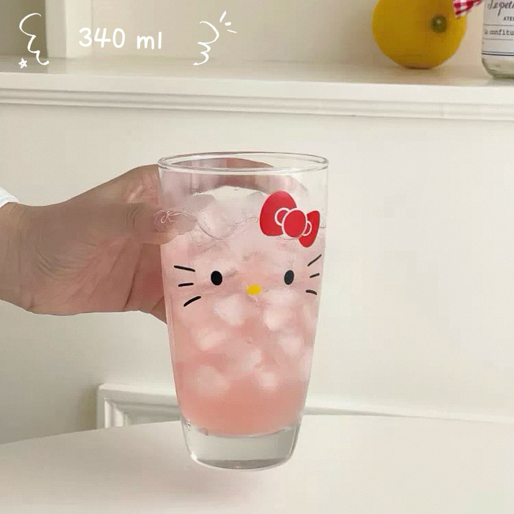 (ส่งด่วน) แก้วน้ำ Hello คิตตี้ 340 ml ดีไซน์น่ารัก ขอบลูกไม้ ของขวัญ สไตล์เกาหลี เหมาะสำหรับใส่น้ำผลไม้ เครื่องดื่ม