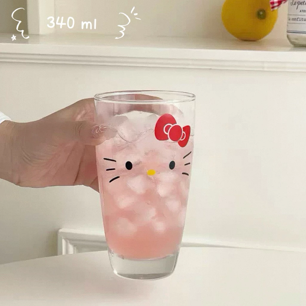 (ส่งด่วน) แก้วน้ำ Hello คิตตี้ 340 ml ดีไซน์น่ารัก ขอบลูกไม้ ของขวัญ สไตล์เกาหลี เหมาะสำหรับใส่น้ำผลไม้ เครื่องดื่ม