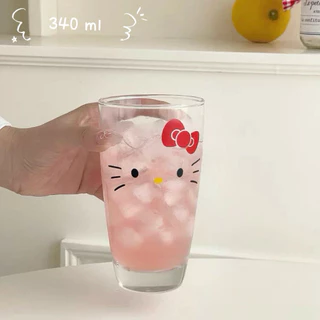 (ส่งด่วน) แก้วน้ำ Hello คิตตี้ 340 ml ดีไซน์น่ารัก ขอบลูกไม้ ของขวัญ สไตล์เกาหลี เหมาะสำหรับใส่น้ำผลไม้ เครื่องดื่ม