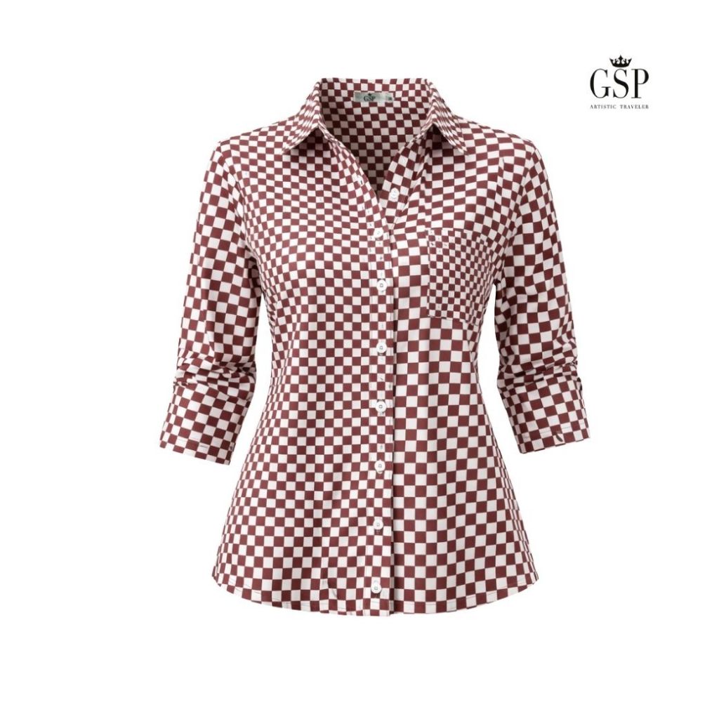 GSP Speacial Cotton Shirtcomfort Fit เสื้อเชิ๊ตจีเอสพี เสื้อเชิ๊ตมีปก แขนสั้น ผ้าคอตตอน สีน้ำตาล PQ25BR