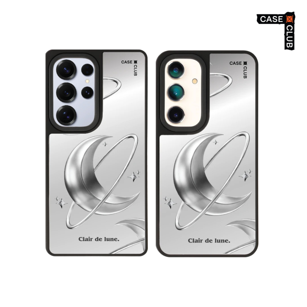 CaseClub เคสโทรศัพท์ เคสกระจก ลาย Metallic Moon สำหรับ Galaxy S25/S24 Ultra/S25/S24