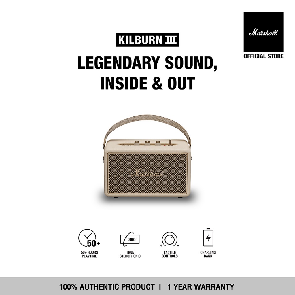 MARSHALL KILBURN III CREAM  - รับประกัน 1 ปี + ส่งฟรี - ลำโพงบลูทูธ ลำโพงพกพา