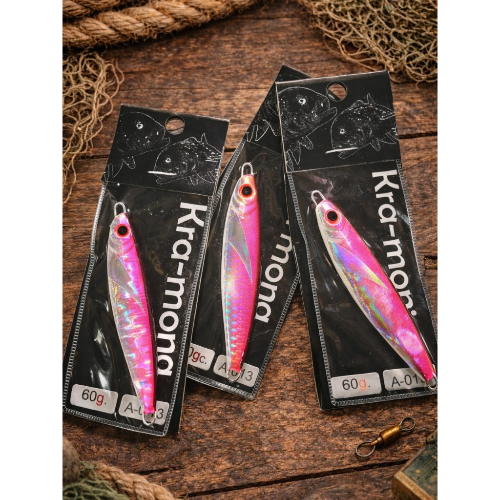 A-013 เหยื่อจิ๊กสีชมพู Pink Hologram Jig 30g-150g งานทะเล