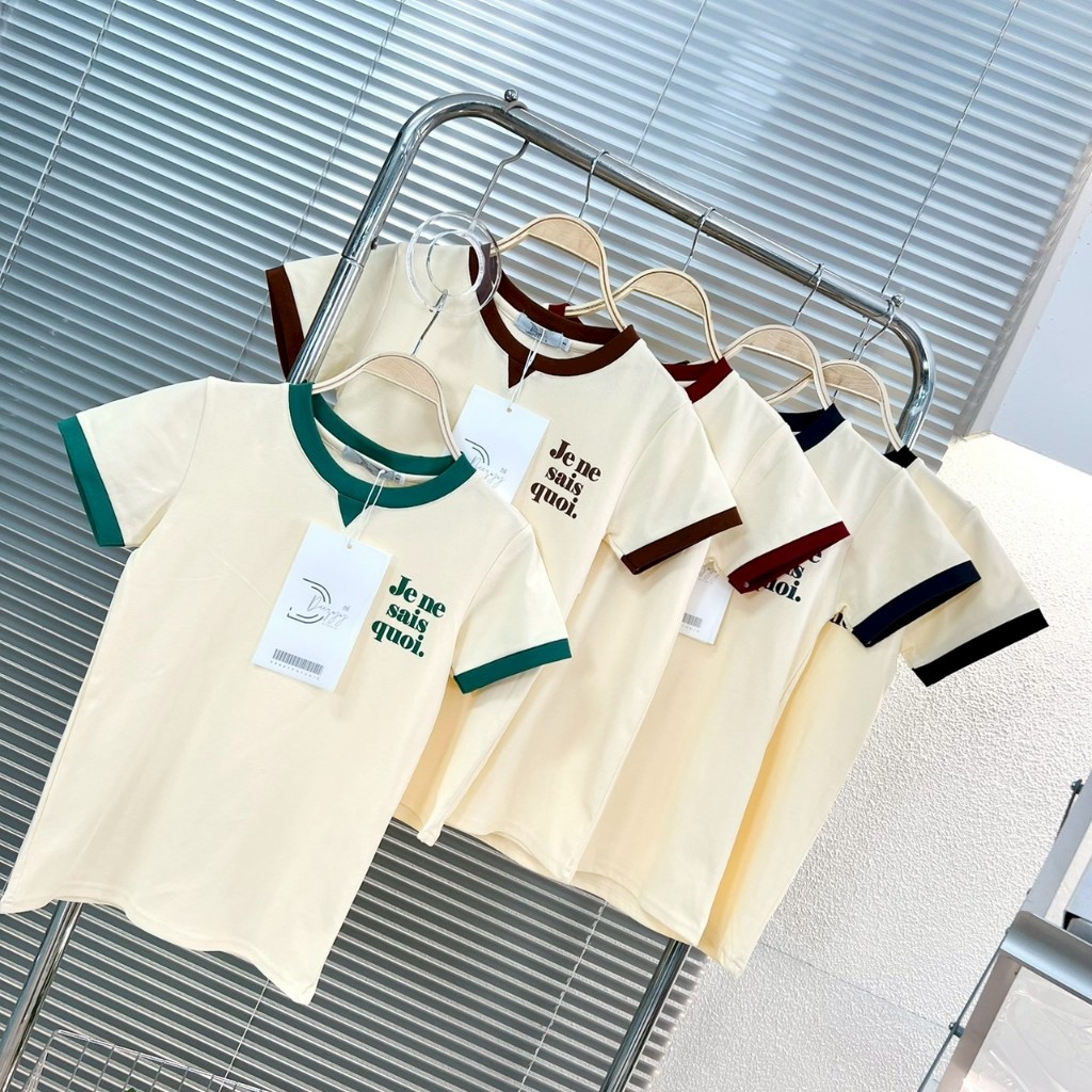 181-182 รุ่น Vintage  เสื้อยืดแขนสั้น แต่งทูโทนกุ้นขอบคอขอบแขน ผ้าคอนตอล