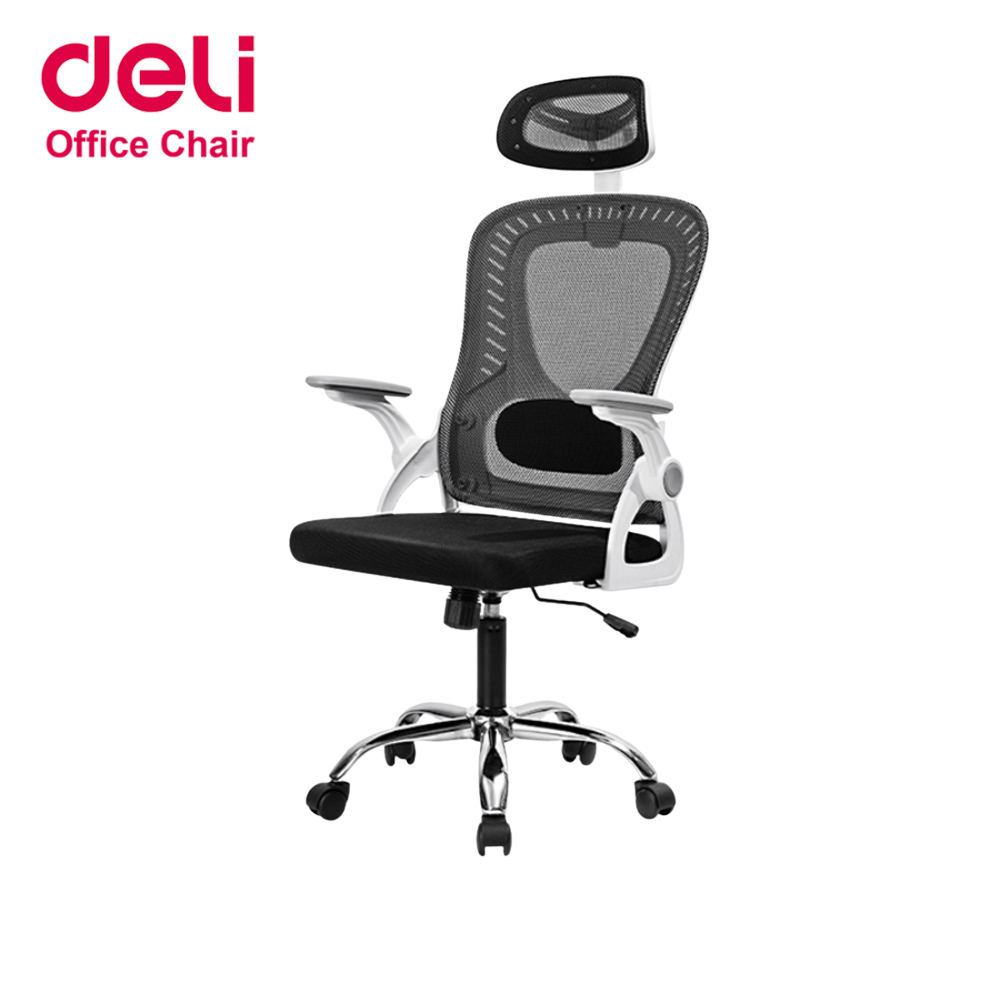 [ฟรีเบาะ]Deli เก้าอี้สำนักงาน เก้าอี้ทำงาน ปรับที่รองรับเอว ที่วางแขนพับได้ ล้อหมุนเบา Office Chair