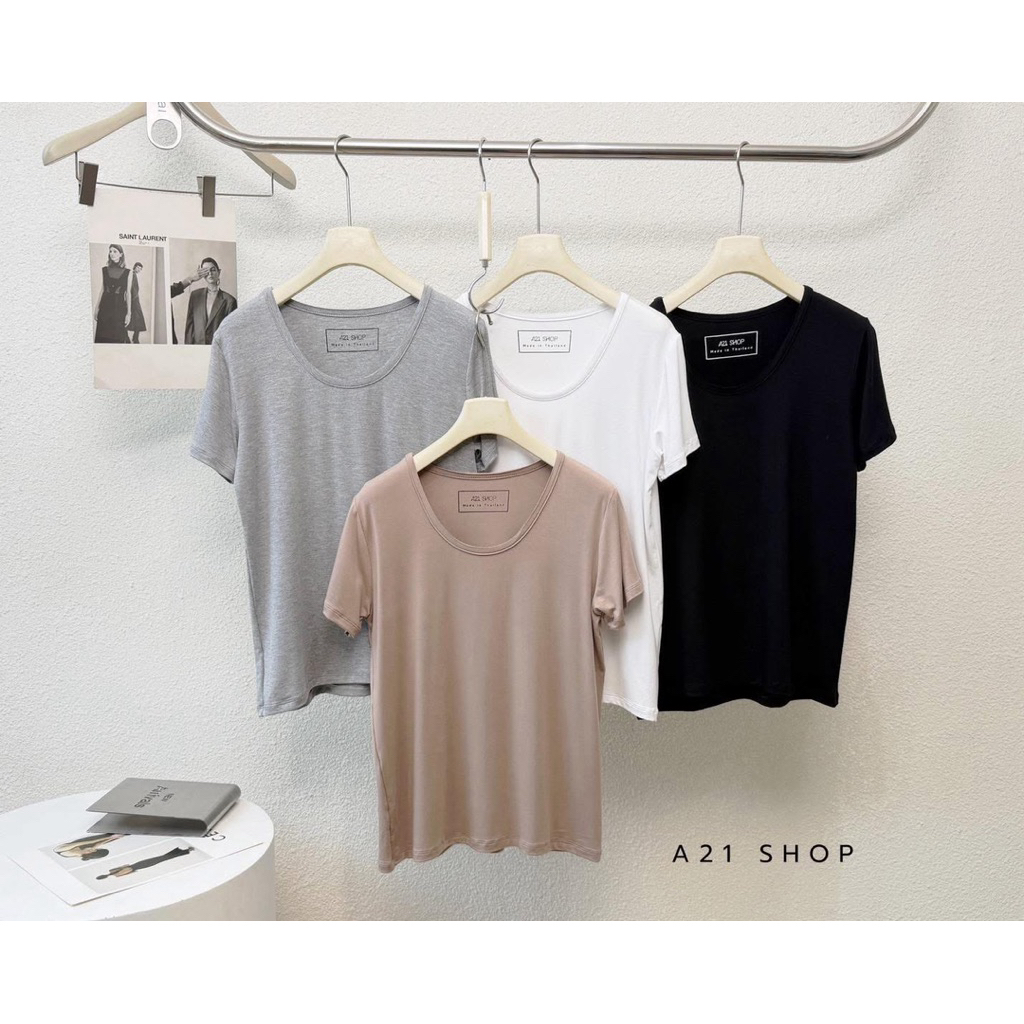 เสื้อยืดสีพื้น ผ้าเรย่อน A21